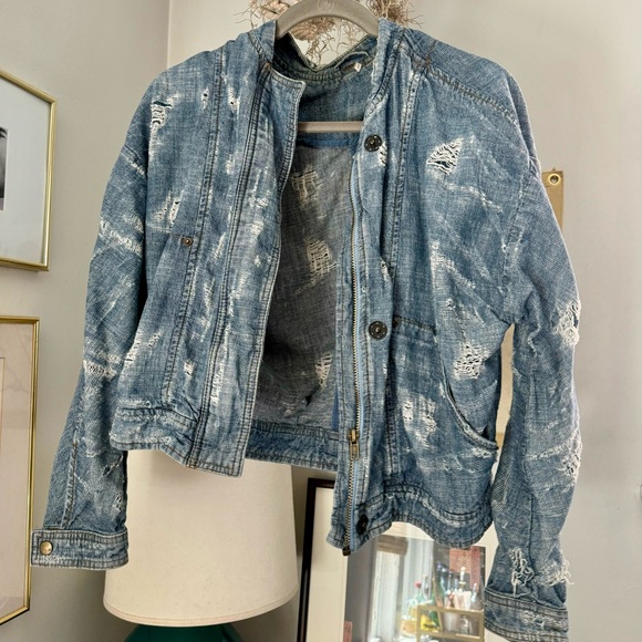 Free People Tattered Distressed Jean Jacket - Size S - Picture 3 of 11